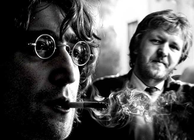 Black and white picture of John Lennon and other man